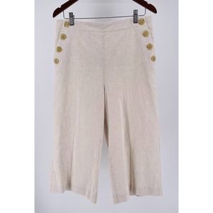 Ann Taylor The Easy Crop Pants Cream Beige Stripe Linen Blend New Size 12 Petite